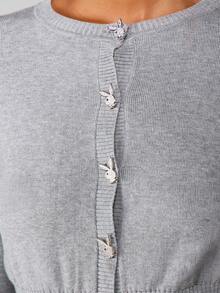 Missguided x Playboy Ribbed Knit Cardigan Set With Bunny Button Details For Casual Loungewear