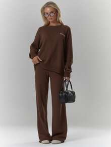 MUSERA Oversized Crew Neck Soft Knit Sweater Jumper Top Only Cosy Cute Casual Coffee Club Evening Party Elegant Spring - Brown - View 3