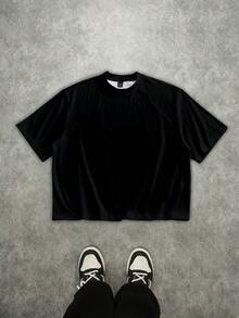 Manfinity EMRG Men's Casual Fashionable Street Graphic Print Short Sleeve Cropped Loose T-Shirt, Summer Rapper Graphic Tees - Yellow - View 5