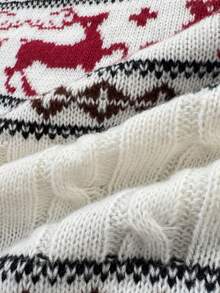 Flirla Women's Casual Reindeer Pattern Round Neck Drop Shoulder Long Sleeve Sweater, Autumn/Winter, Christmas