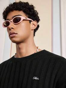 SWAVVY 男士休闲宽松字母植绒长袖毛衣，秋冬 - 黑色 - 查看 6