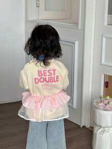 DAZY Toddler Girls' Casual Letter Print Loose Fit Crew Neck Long Sleeve Sweatshirt - Apricot - View 2