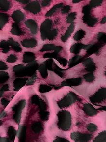 Franclia 女士时尚豹纹网纱透视露肩长袖连体衣 女士连体衣 猎豹纹连体衣 - 玫紅色 - 查看 8