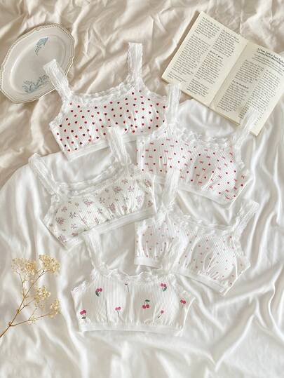 Tween Girl 花卉心形蕾丝边舒适文胸