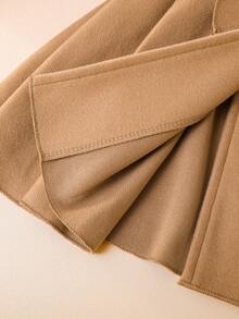 SHEIN Young Girl Borg Collar Double Breasted Belted Overcoat - Khaki - View 8