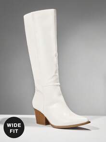 SHUZIA 女式宽筒迷人舒适尖头粗跟及膝长靴 - 白色 - 查看 5