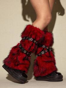 ROMWE Grunge Punk 1双豹纹时尚保暖女式腿套 - 紅色 - 查看 2