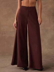 SHEIN BAE Pantalones rectos casuales para mujer - Óxido marrón - Ver 6