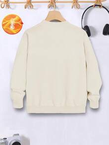 1pc Boys' Casual Loose Fit Pullover Sweater, Featuring Football Pattern With Christmas Hat Lights Print, Comfortable For Autumn/Winter Wear, Suitable For School, Outdoor, Holiday Occasions - White - View 2