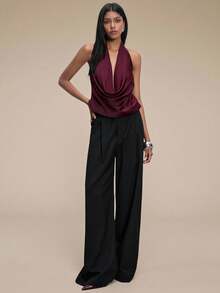 ATUI Studio Áo hở lưng bằng vải satin màu đỏ tía, cổ khoét sâu màu trơn dành cho nữ, không tay hở lưng, thanh lịch, tối giản, phong cách Giáng sinh, năm mới, tiệc tùng, lễ tạ ơn, thiết yếu, trang phục công sở đa năng, phong cách thời thượng, thẩm mỹ cổ điển - Màu đỏ tím - Xem 6