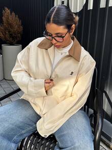 Dazy Plus 大码女式撞色拼接翻领拉链休闲外套，春秋季女式外套