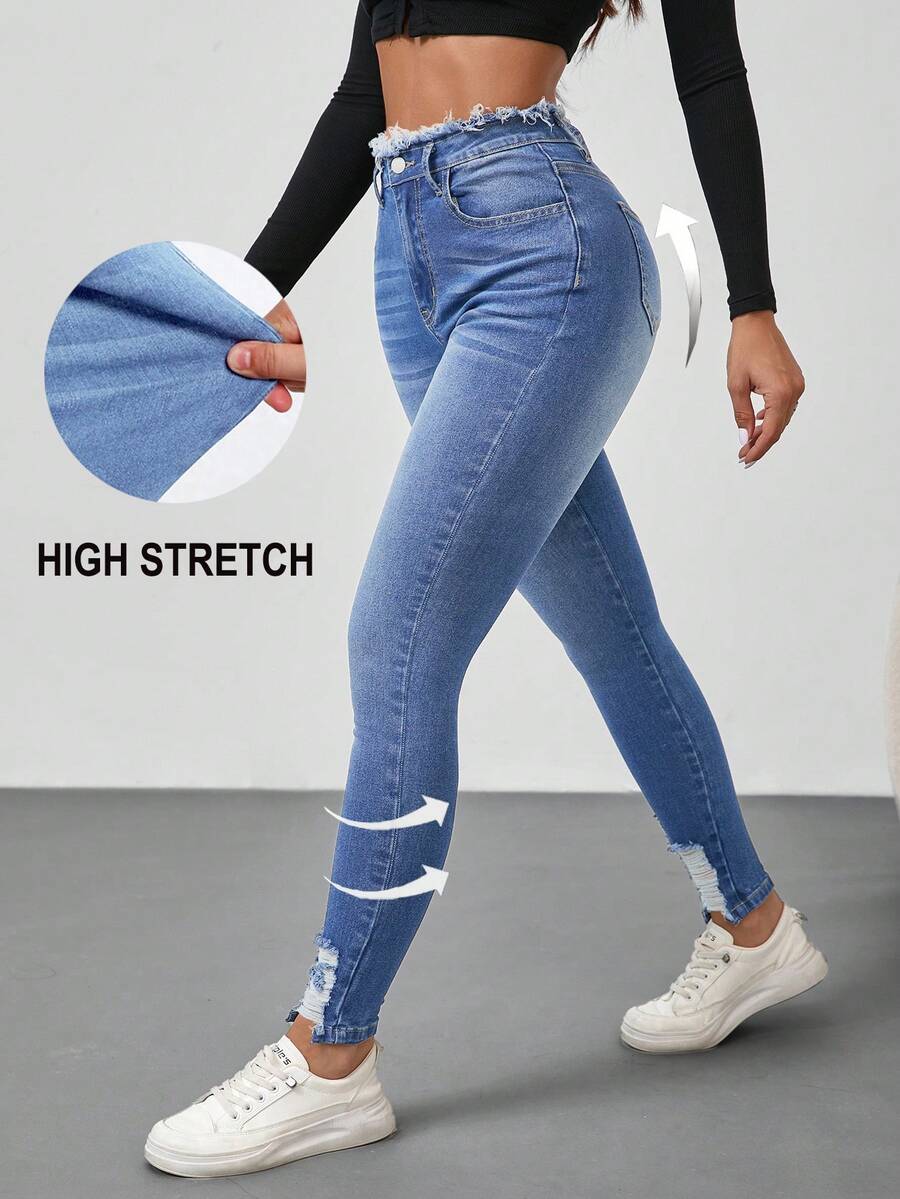 SHEIN Tall 女款休閒修身高彈力藍色牛仔褲