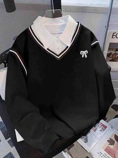 Resyla 大码女式拼色领运动休闲运动衫，学院风上衣