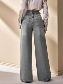 CLARA VERO Woman Low Waist Loose Wide Leg Casual Denim Jean - Grey - View 2