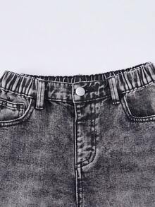 SHEIN Sparklyn Girls & Teens Y2K Streetwear Casual Distressed Asymmetrical Waist Soft Comfortable Light Wash Blue Jeans, Versatile All-Match Everyday Wear, Spring/Summer 2025 New Arrival Jeans With Bows Grey Jeans Bow Jeans Grey Grey Baggy Jeans Bows On Clothes