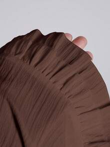 Sweetra 女式夏季纯色荷叶边下摆系带腰短袖衬衫 - 棕色 - 查看 6