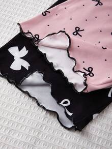 Bộ đồ ngủ 4 món cổ tròn in nơ tay dài và quần dài cho bé gái tuổi teen, Xuân/Thu - Nhiều màu - Xem 4