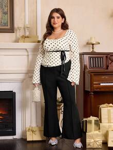 SHEIN MOD Áo thun lưới tay loe chấm bi trắng cổ điển thanh lịch cỡ lớn. Áo thun lưới cổ vuông chấm bi tay loe nơ cho nữ, Áo đi chơi, Sinh nhật, Câu lạc bộ, Gợi cảm, Y2K, Hòa nhạc đồng quê - Nhiều màu - Xem 10