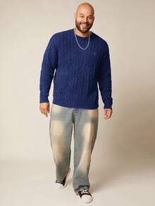 EASEVO 大码男士休闲粗针织圆领长袖毛衣 - 藏蓝色 - 查看 4