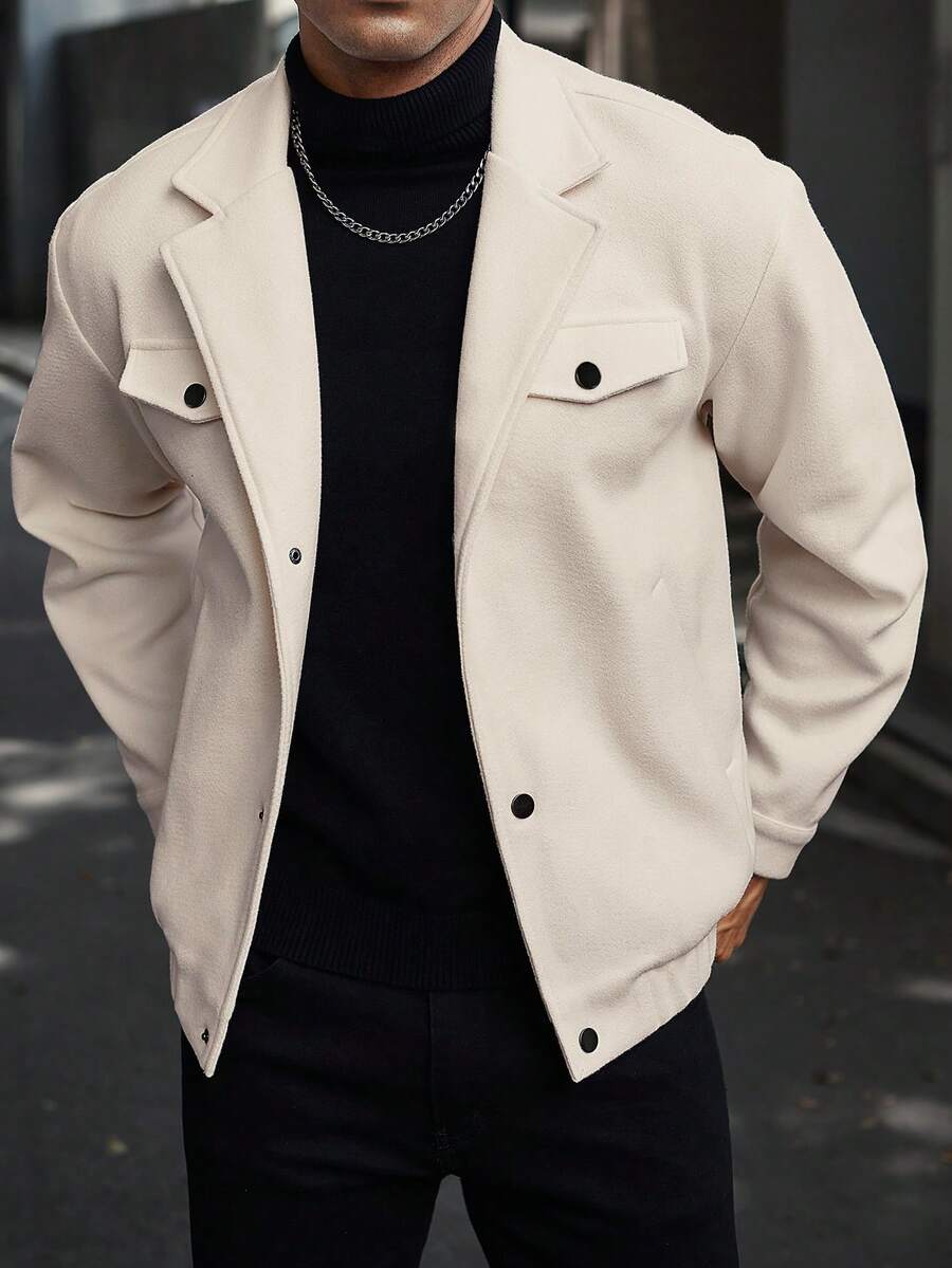 Manfinity Homme 男士长袖米色秋季外出时尚卡其色大衣，送给朋友、丈夫、男友的礼物 - 杏色 - 查看 1