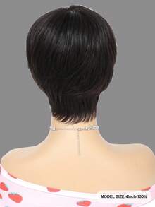 精灵短款假发，带仿头皮，直发，Remy 彩色真人发，机织短假发，自然黑色，女士假发