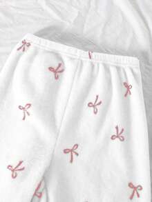 Girls Pajama Set, Long Sleeve Top & Long Pants, Fashion Korean Style, Blue Plush Top, Plush Pants With Butterfly Print Fleece Pajamas Cherry Kids Outfit Bow Pajamas Cute Pjs Set Cherry Pajama Set Girls Lounge Set - Dusty Pink - View 7