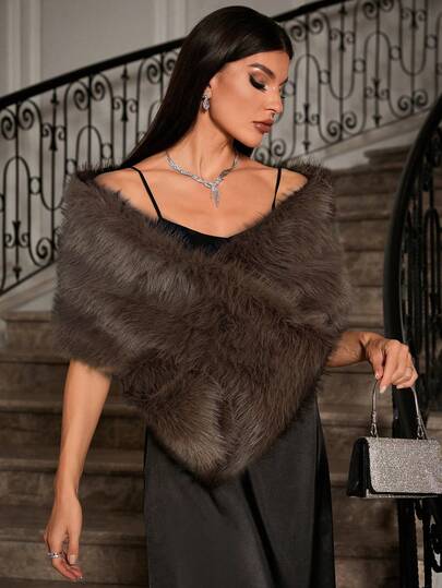 Allurite وشاح فرو اصطناعي أنيق وعصري، مناسب للحفلات