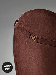 SHUZIA 女式宽筒日常休闲舒适圆头粗跟仿麂皮及膝靴，带金属装饰 - 棕色 - 查看 5