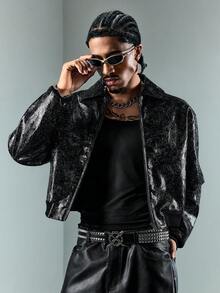 ROMWE MEN Street Life Men's KPOP Motorcycle Zip-Up Leather Long Sleeve Jacket - Black - View 6