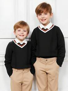 Tween Boys' Casual V-Neck Sleeveless Knit Sweater - Black - View 6