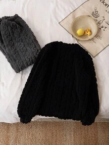 2pcs Teenage Boys Comfortable Fleece Long Sleeve Top And Pants Pajama Set