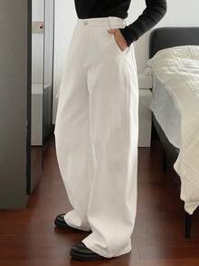 DAZY 秋季女士大口袋休闲牛仔裤 - 白色 - 查看 4