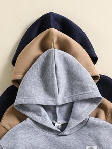 SHEIN Explorewe 儿童三件套男童套装：时尚休闲简约保暖连帽卫衣和宽松运动裤，配有侧袋，适合通勤、圣诞节、万圣节、秋冬季等各种场合。 - 彩色 - 查看 3