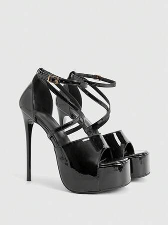 Cuccoo CUCCOO LuxiPop Sandalias de tacón alto con suela gruesa para mujer, nuevo estilo europeo y americano con múltiples correas, plataforma impermeable, punta puntiaguda, hebilla, sandalias de moda sexy para mujer