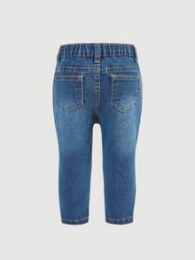 SHEIN 女童弹力修身水洗蓝色三件套，创新时尚水洗舒适柔软牛仔裤 - 彩色 - 查看 5