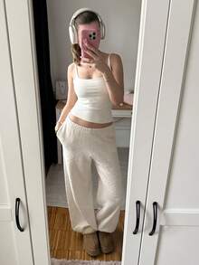 SHEIN EZwear Women Solid Color Casual Comfy Fuzzy Sweater Pants With Pockets In Fall/Winter