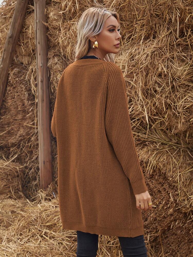 Solid Raglan Sleeve Cardigan,Long Sleeve Tops Fall Winter Cloth For Women