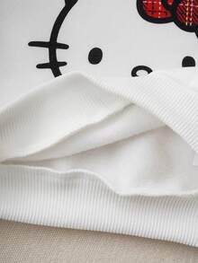 HELLO KITTY AND FRIENDS | SHEIN 2 件套女婴卡通格子蝴蝶结猫咪印花针织圆领羊毛宽松运动衫和喇叭裤套装，秋冬