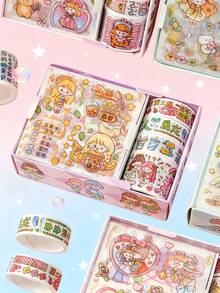 1box Cartoon Graphic Washi Tape & Sticker Set, Cute Multi-Purpose Washi Tape For DIY Craft, Hand Account, Decoration - Multicolor - View 5