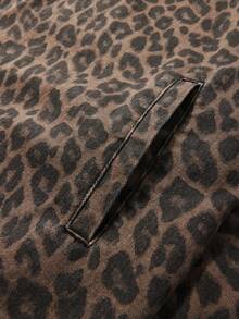 ROMWE MEN Street Life 男士豹纹半拉链长袖立领时尚百搭牛仔夹克 - 彩色 - 查看 4