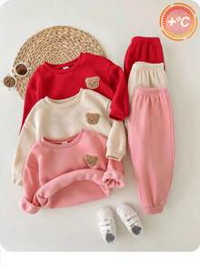 SHEIN Babygirl 可爱卡通图案长袖卫衣套装，秋冬 - 彩色 - 查看 1