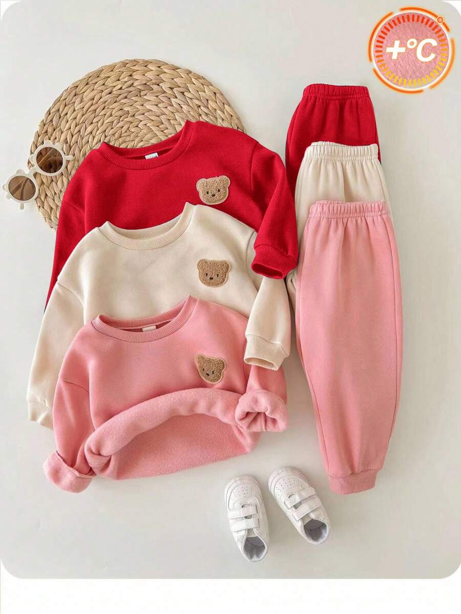 SHEIN Babygirl 可爱卡通图案长袖卫衣套装，秋冬 - 彩色 - 查看 1