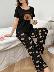 2pcs Cute Animal Print Short Sleeve Pajama Set - Multicolor - View 7