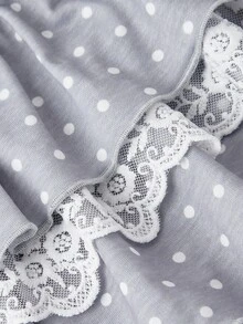 SHEIN MOD Quần short dệt kim chấm bi mùa hè với đường viền ren và bèo nhún - Màu Xám nhạt - Xem 4