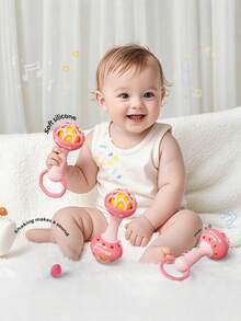Zazumi 1PC Single Double Head Pink Bunny Rattle Teether Toy Baby Infant Sensory Learning Toy Chewable   Developmental Gift - Multicolor - View 1
