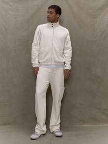 Musero 男士针织直筒慢跑裤，中缝设计，大号宽松口袋，弹性抽绳腰带，适合秋冬/春夏穿着 - 卡其色 - 查看 1