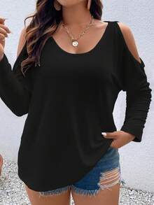 EMERY ROSE T-shirt manches longues style français, col rond, élégant et casual, grande taille pour femmes