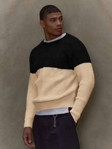 Musero Maglione oversize a contrasto di colore, a maniche lunghe, in maglia, adatto per autunno e inverno