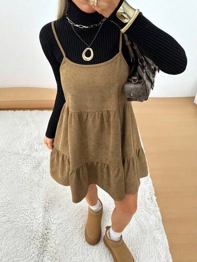 SHEIN EZwear Winter Clothes Casual Loose Solid Color Strap Women's Dress Casual Dress