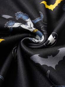 BATMAN X SHEIN 85th 小男孩卡通全身印花针织圆领长袖上衣和紧身裤睡衣套装 - 黑色 - 查看 3